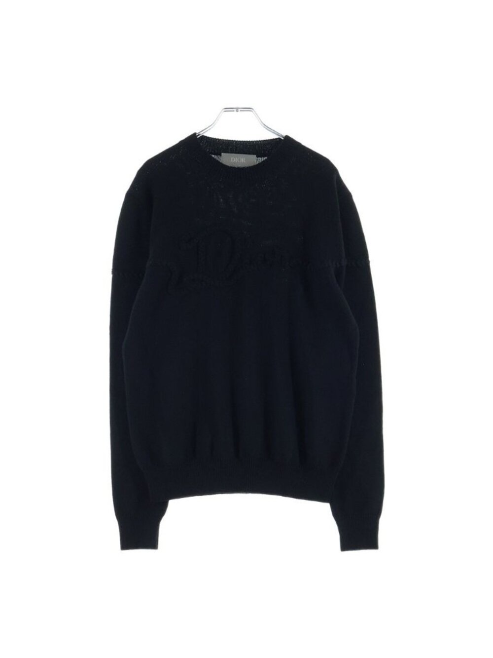 Dior Ribbon Wool Knit Sweater Logo Embroidery Black
